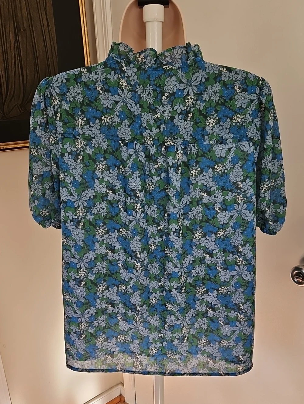 J Crew Ruffle Trim Hyacinth Fields Short Sleeve Top Size XS